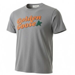 Golden Goose Gray Tee with Orange Logo and Green Star